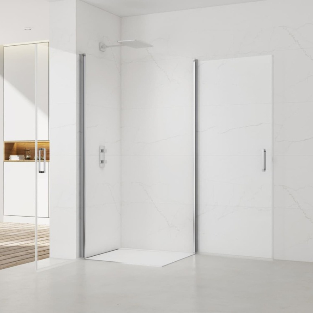 Fusion Portes de douche acces en angle pivotantes 90x90cm anticalcaire avec profilés chrome brillant (SATFUD9090-SET)