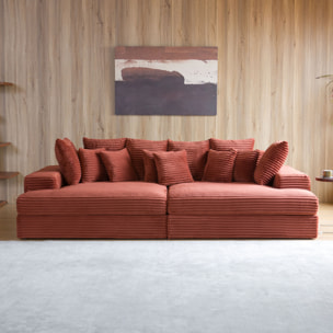 KENDARI Canapé 4 places assise profonde en velours côtelé terracotta