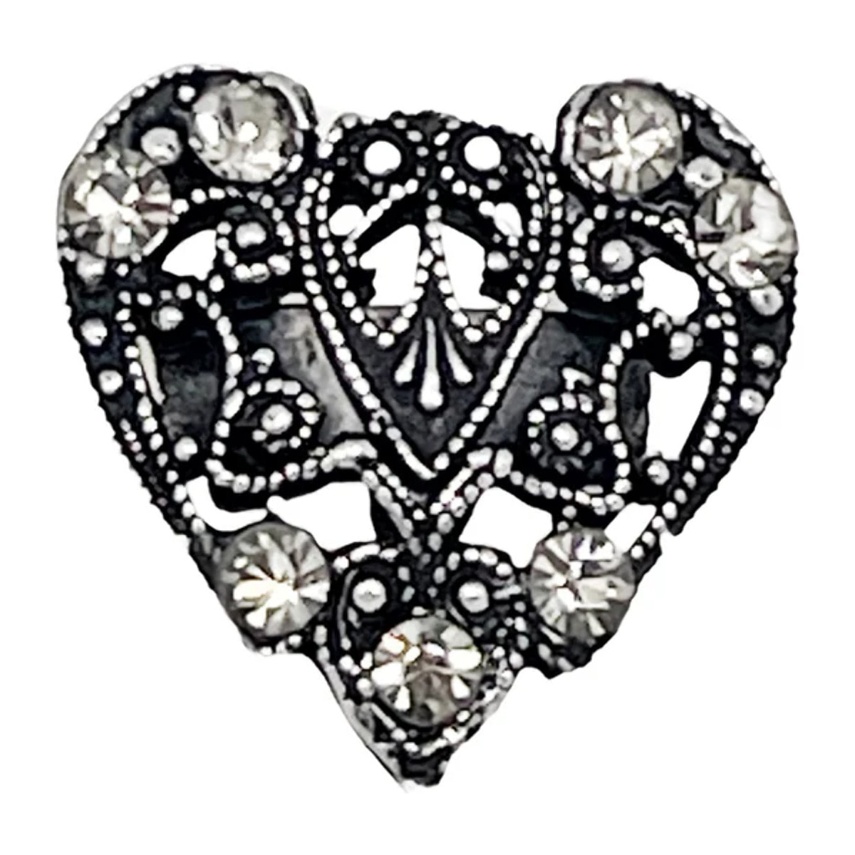 Anillo Vintage corazón y cristal black diamond plata envejecida