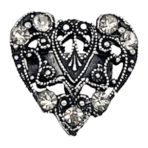 Anillo Vintage corazón y cristal black diamond plata envejecida