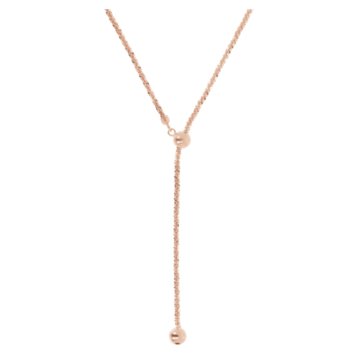 Collana a Cravatta in Argento 925 placcato Oro Rosa 18Kt con Catena Margherita e Pallina Saliscendi