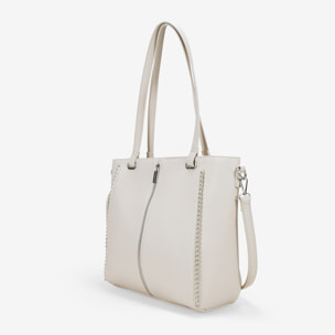 Bolso shopper beige para portátil con tachas