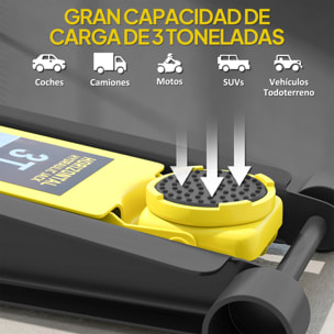 Gato Hidráulico para Coche 3T, Altura de Elevación 75-505 mm, Gato Elevador Hidráulico con Perfil Bajo, Bomba de Doble Pistón con Doble Elevación de Subida, Mango de Aluminio Ruedas para Garaje