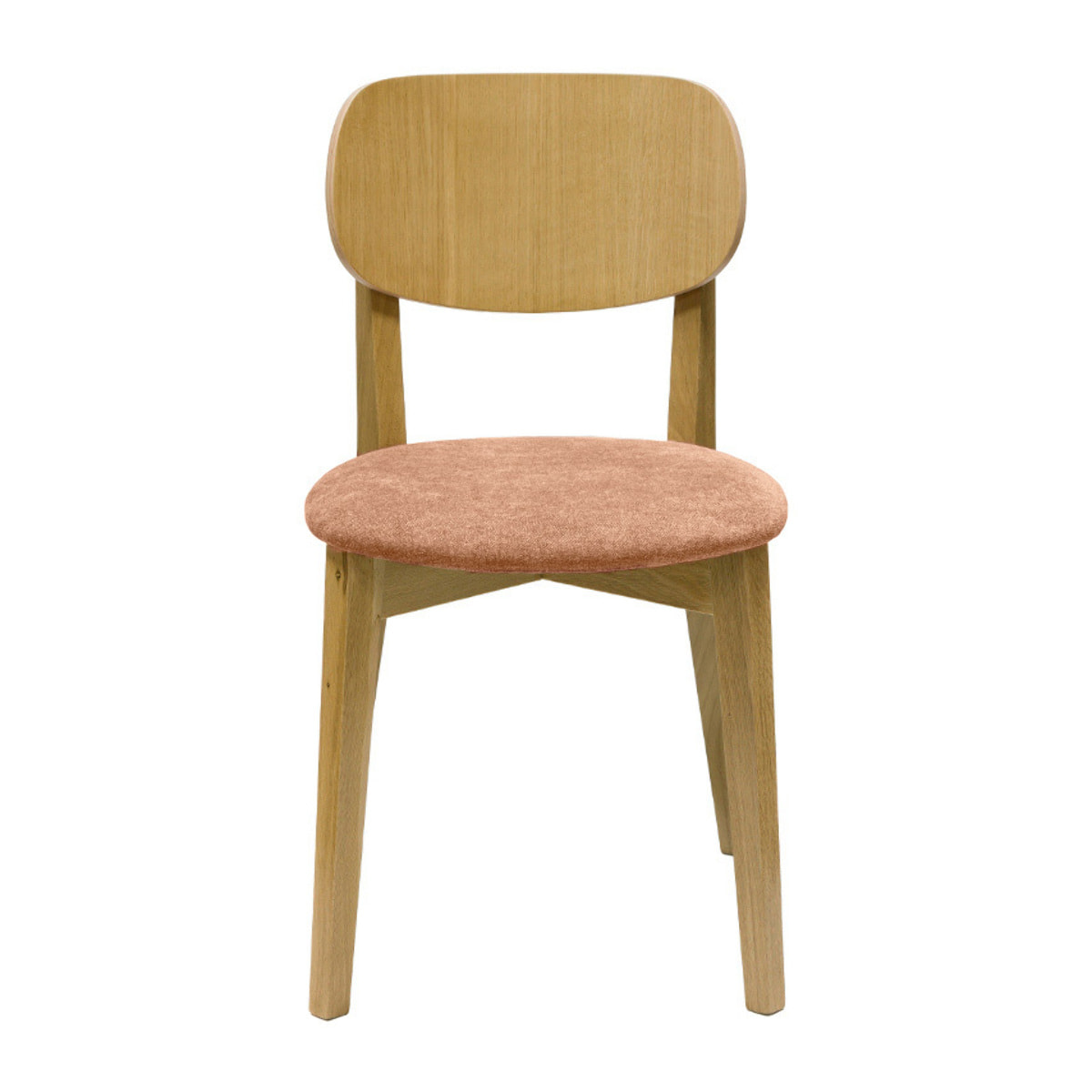 Chaises vintage en bois clair chêne et tissu effet velours terracotta (lot de 2) LUCIA