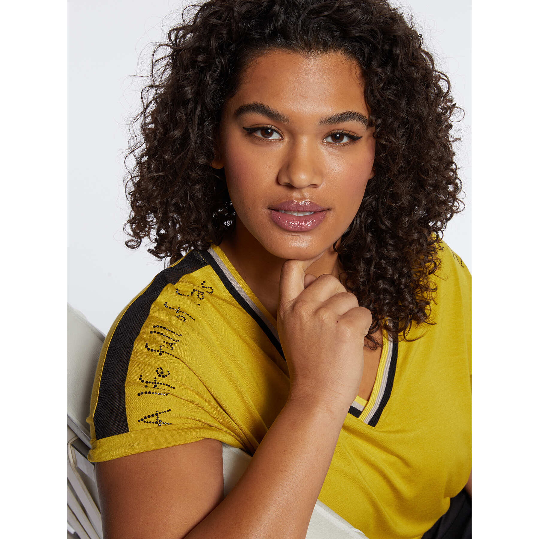 Fiorella Rubino - Camiseta con detalles de rayas y aplicaciones - Amarillo