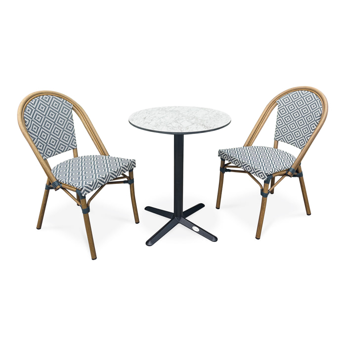 BISTRO - Ensemble repas de jardin 2 places en acier et plateau en HPL