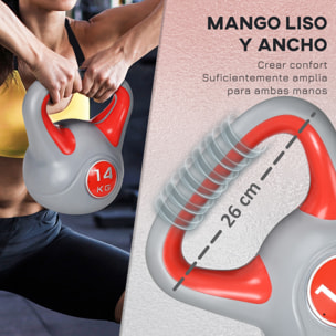 Pesa Rusa 14 kg Kettlebell Revestimiento de PU y Relleno de Arena Mango Ancho para Entrenamiento Culturismo en Casa Gimnasio 26x18x32 cm Rojo y Gris