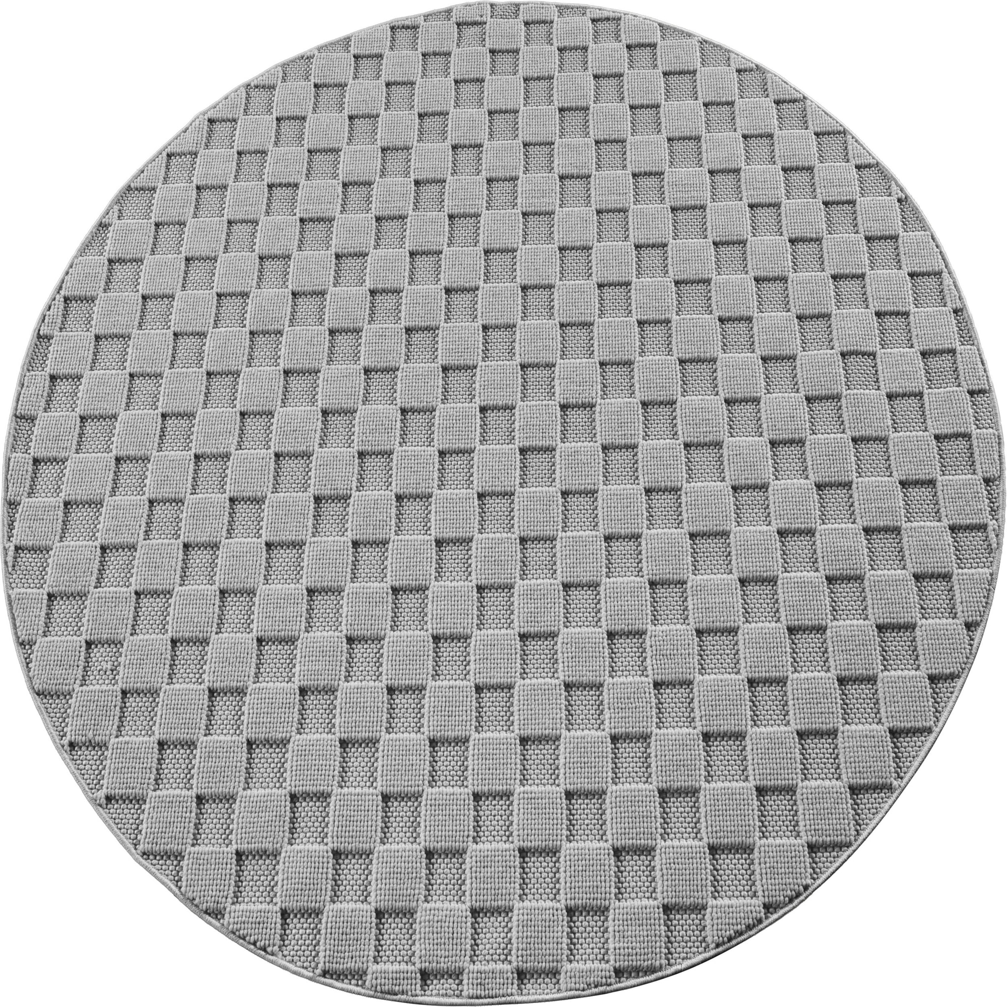 HELIX - Tapis moderne rond effet laine bouclé à motif damier en relief gris