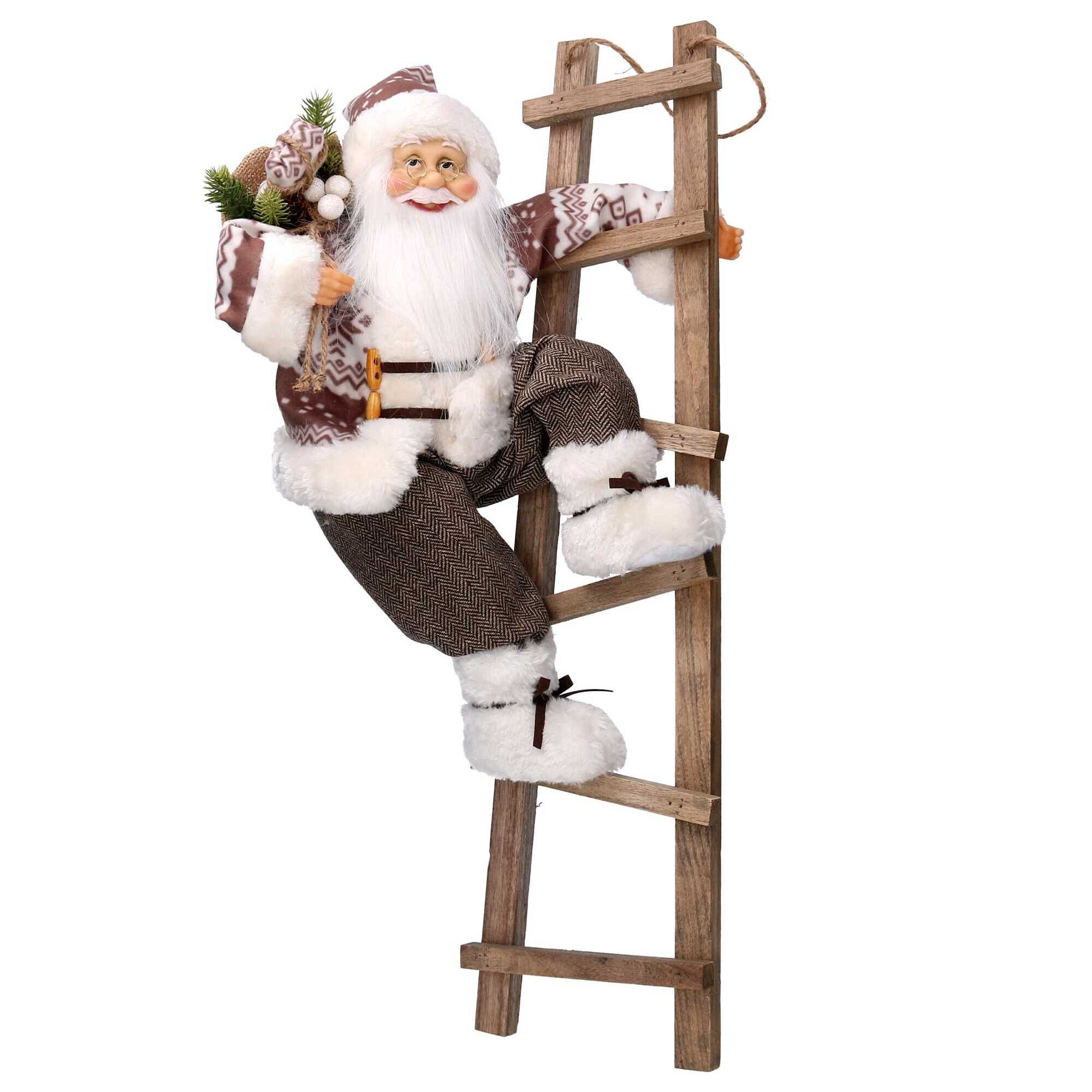 Babbo natale in tessuto bianco su scala cmh45