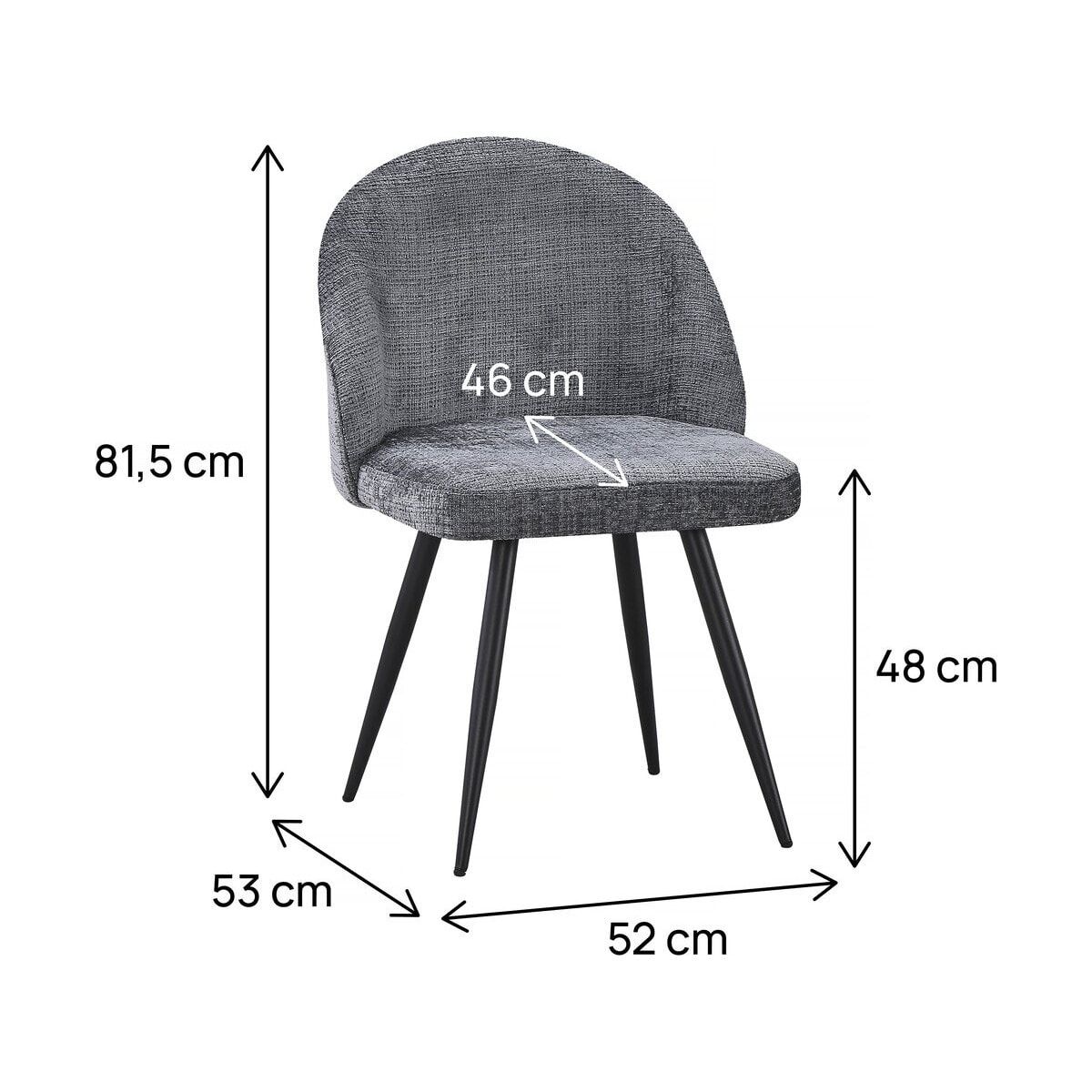 Lot de 2 chaises en tissu "Samuel" - 53 x 51 x 82 cm - Gris