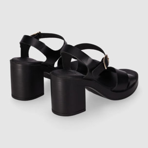 Sandalias de Piel - Negro - Tacón: 8 cm