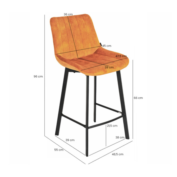 Tabouret de bar rembourré et capitonné en velours - EMMA 2