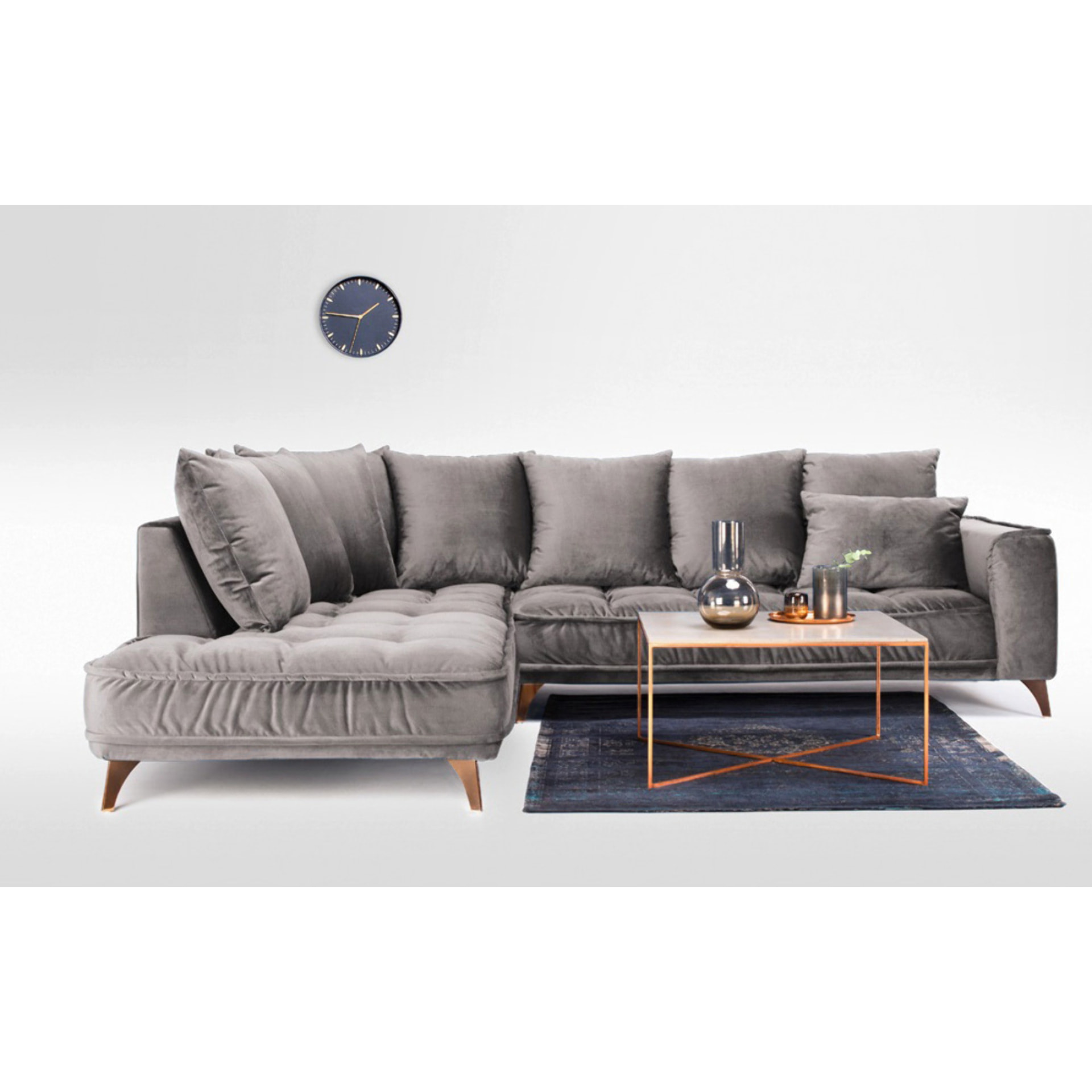 Canapé d'Angle Gauche Velours Altamo, 4 Places, Housse Déhoussable, Style Scandinave