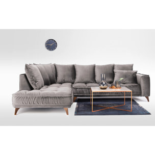Canapé d'Angle Gauche Velours Altamo, 4 Places, Housse Déhoussable, Style Scandinave