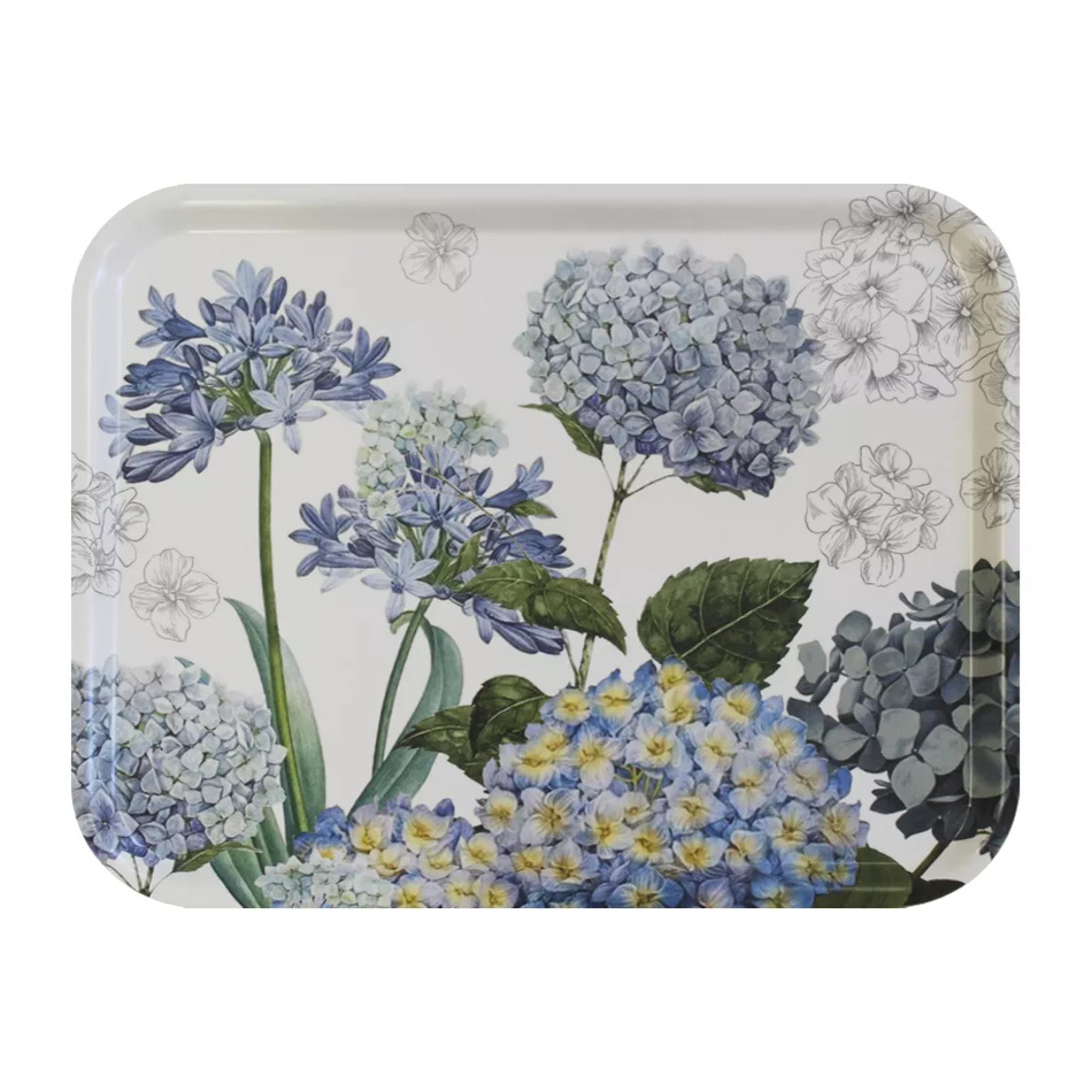 Plateau bois imprimé bleu vert Jardin de bretagne bleu