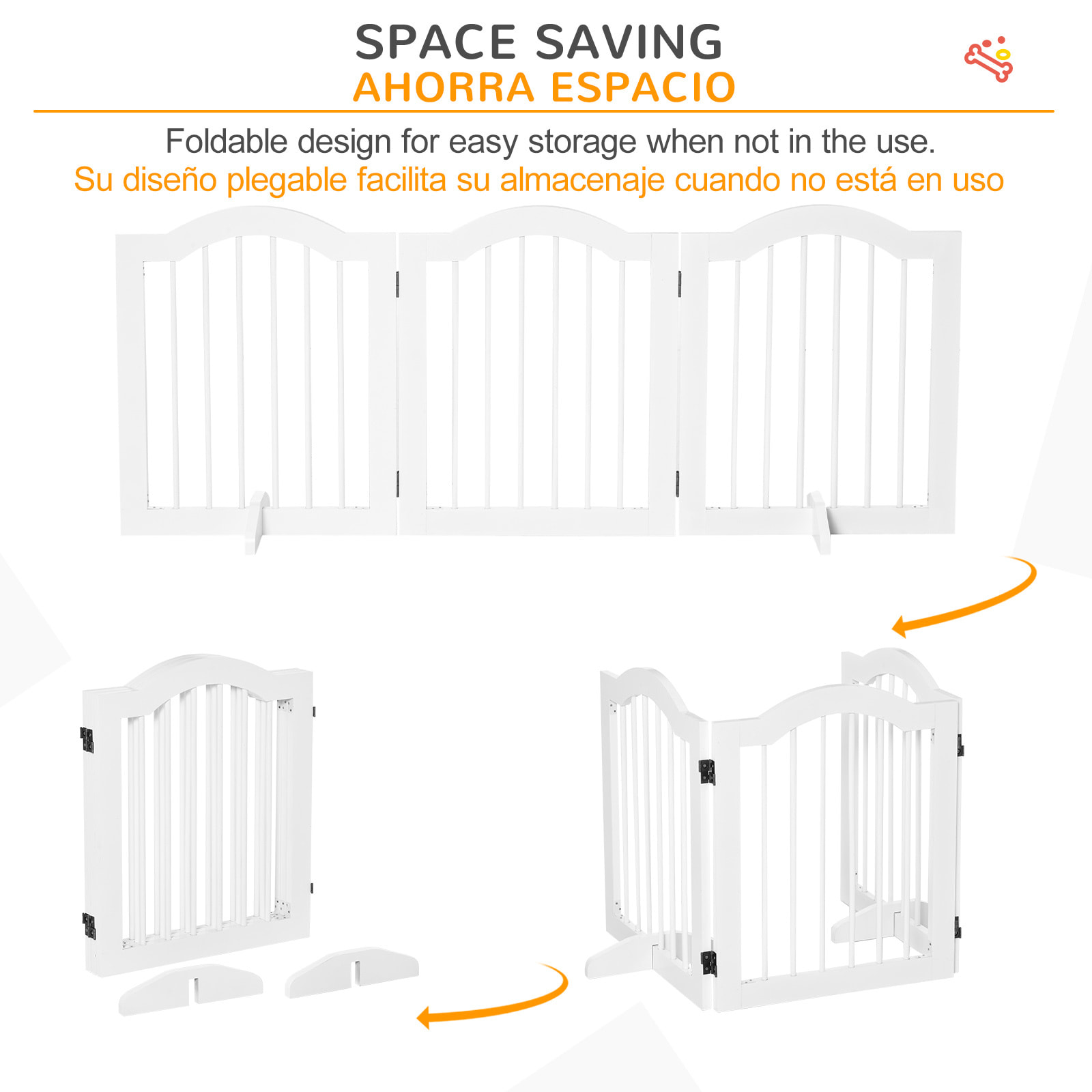 Barrera de Seguridad Plegable de Perros Pequeños con 2 Soportes 154,5x29,5x61 cm