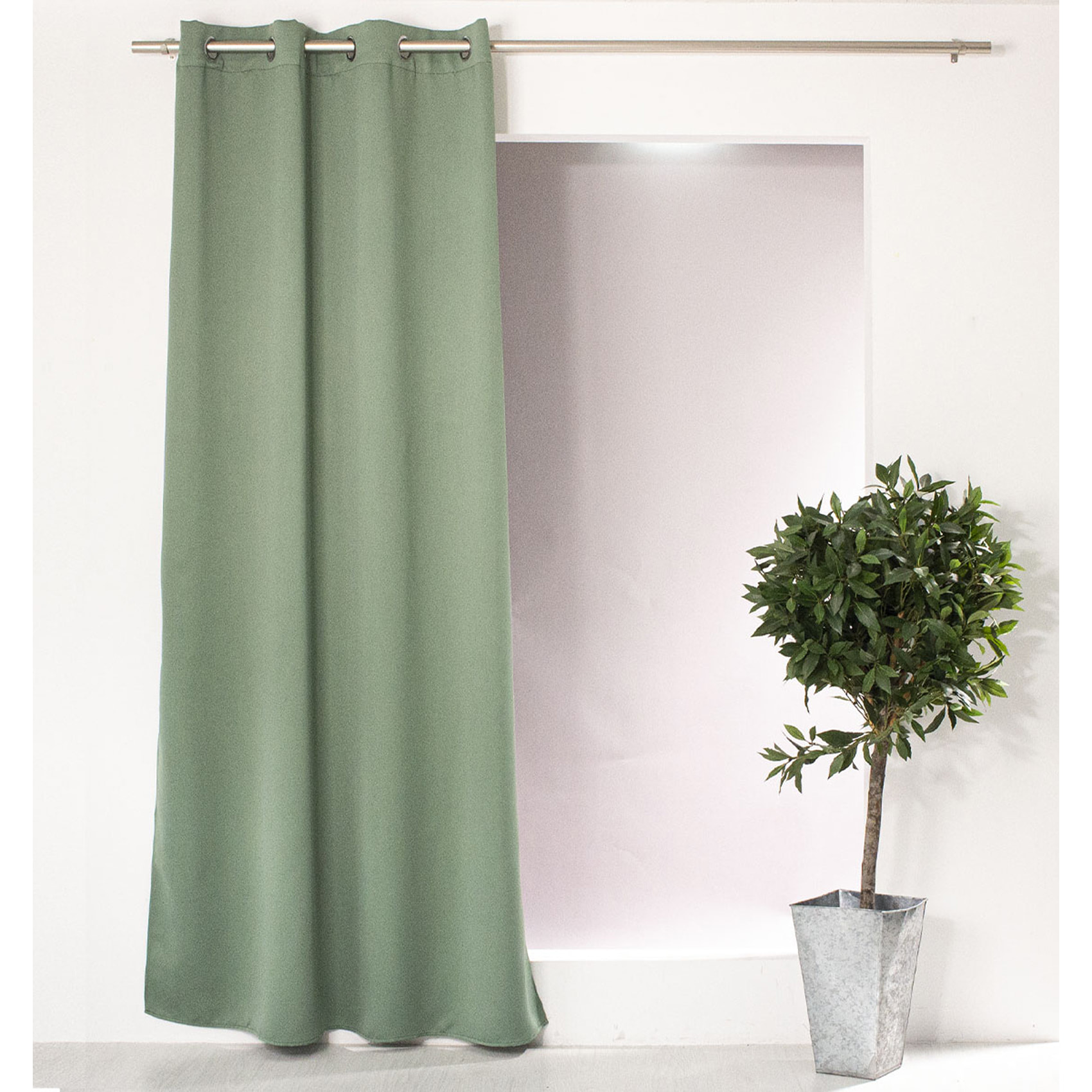 Rideau occultant fil noir avec 8 œillets - Vert