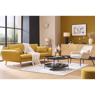 Fauteuil design en tissu effet velours beige et métal noir MAXINE