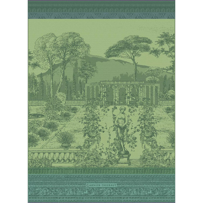 Torchon pur coton motif jacquard vert Jardin spirituel vert