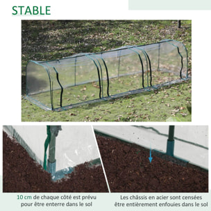 Serre de jardin tunnel 3,5L x 1l x 0,8H m 3 portes zippées bâche PVC transparent métal époxy vert