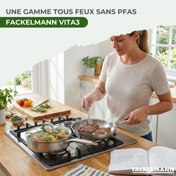 Poêle 24 cm et Sauteuse 24 cm inox 18/10 Triply Fackelmann Vita3