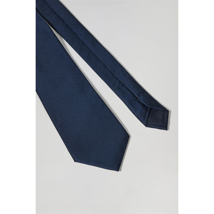 Cravatta in seta blu a tinta unita con logo Polo Club