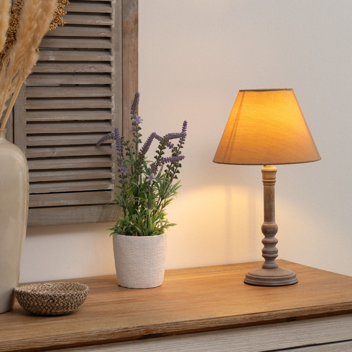 Lampe "Leo" taupe - bois H36 cm