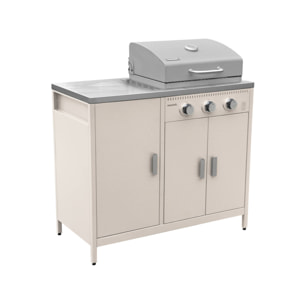 Barbecue gaz 3 brûleurs. beige. 3 portes et 2 espaces de rangement