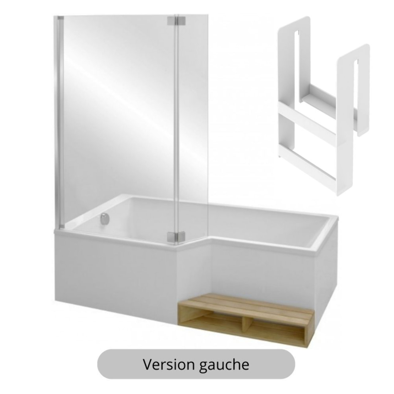 Pack baignoire bain douche antidérapante 170 x 90 Neo blanc mat - v.gauche + pare bain chromé