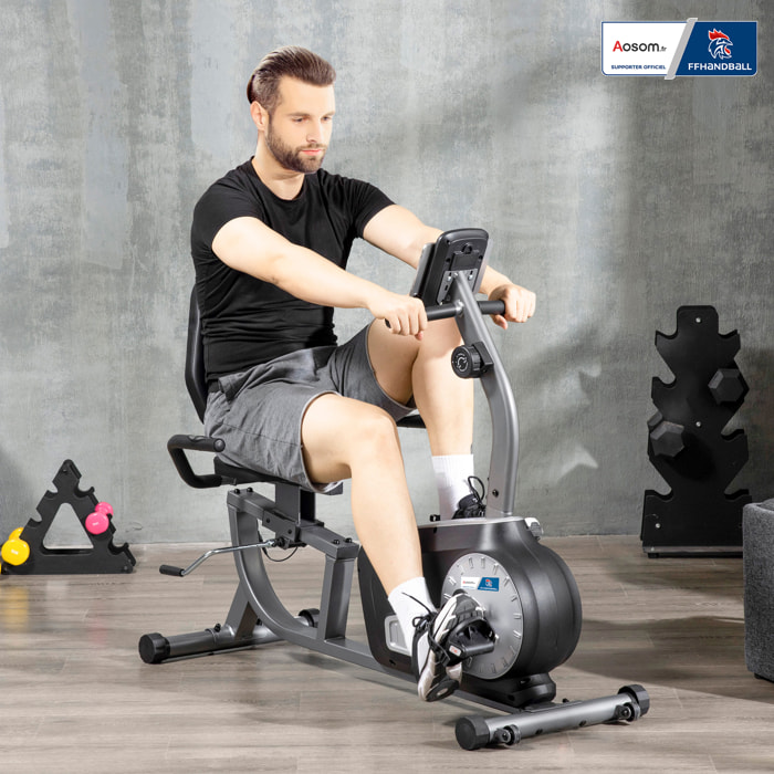 Vélo d'appartement semi-allongé magnétique réglable écran LCD - collaboration Aosom.fr x FFHandball - acier ABS gris noir