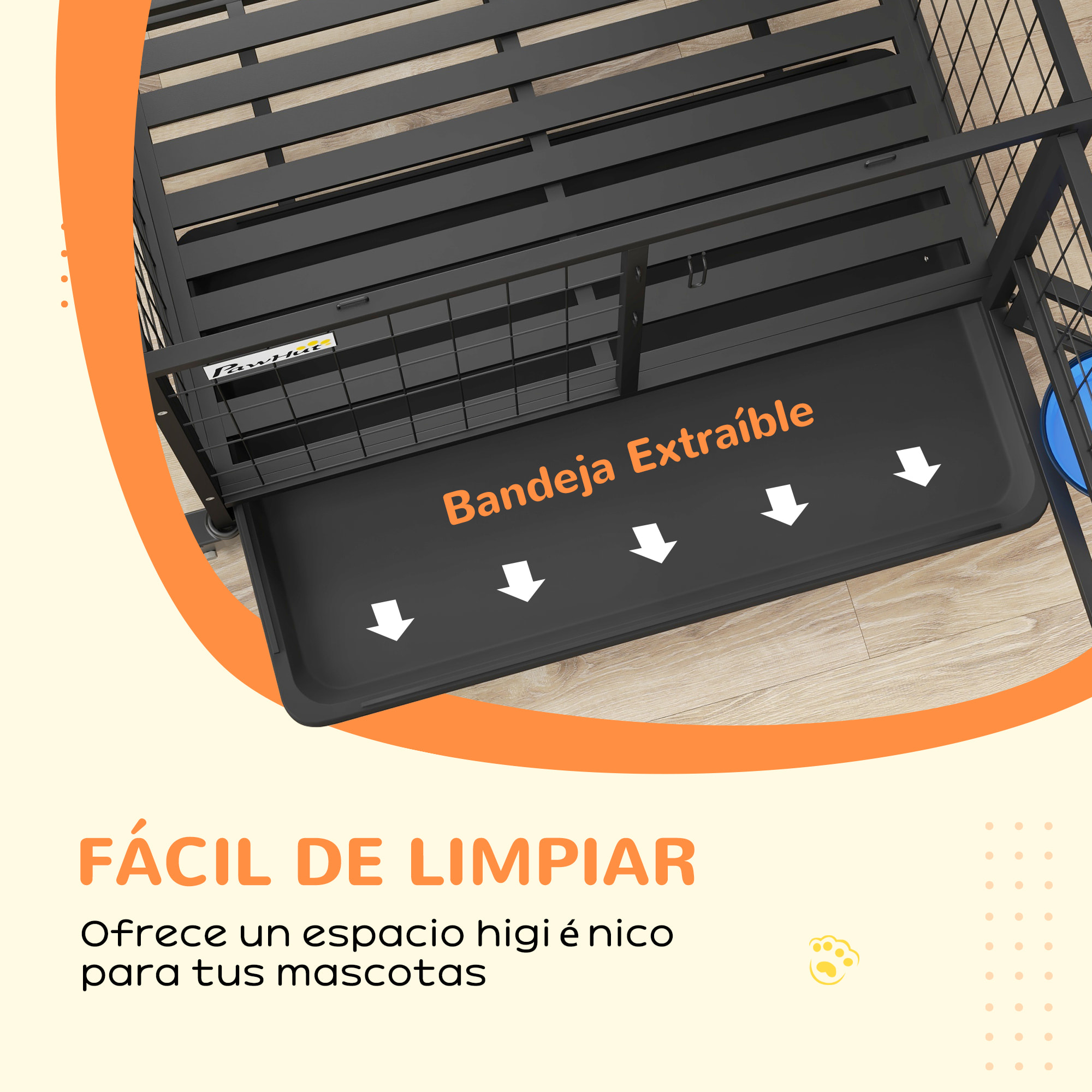 Jaula para Perros Jaula para Perros Grandes con Tapa Superior Abatible Soporte de Cuenco Bandeja Extraíble Ruedas y Puerta Doble Desmontable 92x62x73 cm Negro