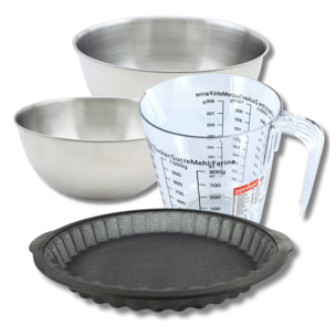 Set pâtisserie avec moule à tarte 25 cm en silicone, 2 bols à mixer, verre mesureur et spatule Zenker
