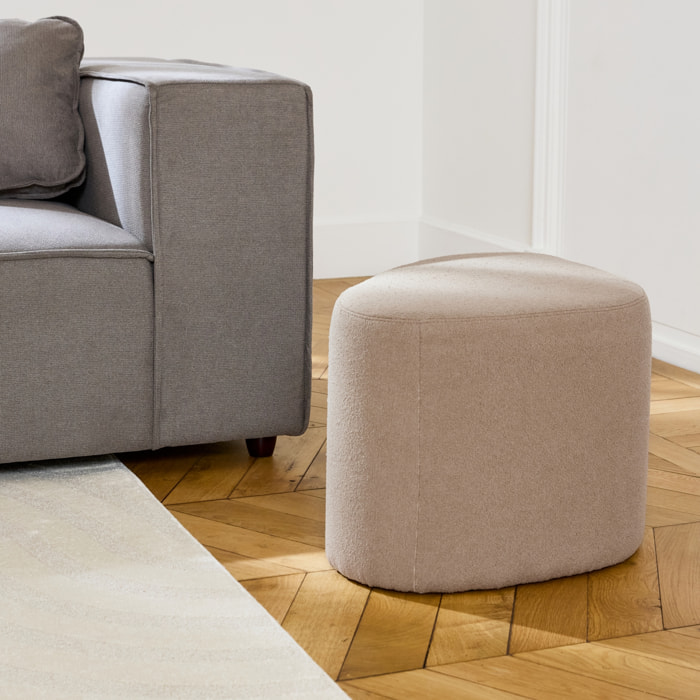 tabouret. pouf en forme de galet en tissu greige. TAO L 60 x P 44 x H 40cm