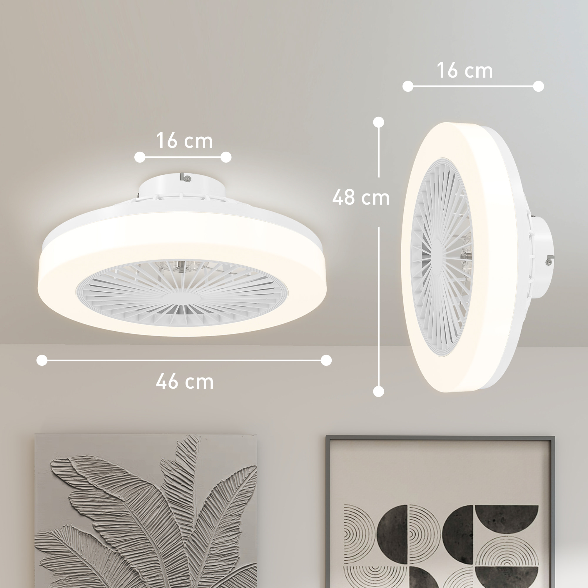 Ventilador de Techo con Luz LED 40 W Motor DC Reversible Lámpara Ventilador Techo Silenciosa con Mando a Distancia 6 Velocidades Temporizador para Salón Dormitorio Ø46 cm Blanco