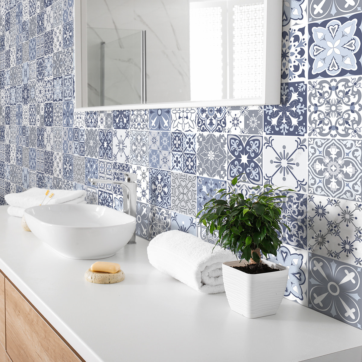 Stickers muraux - Sticker Mural Carrelage adhésif Cuisine Salle de Bain - 24 STICKERS CARRELAGES AZULEJOS MICHALENIA