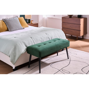 Banc design capitonné en tissu velours vert foncé et métal noir L96 cm GUESTA