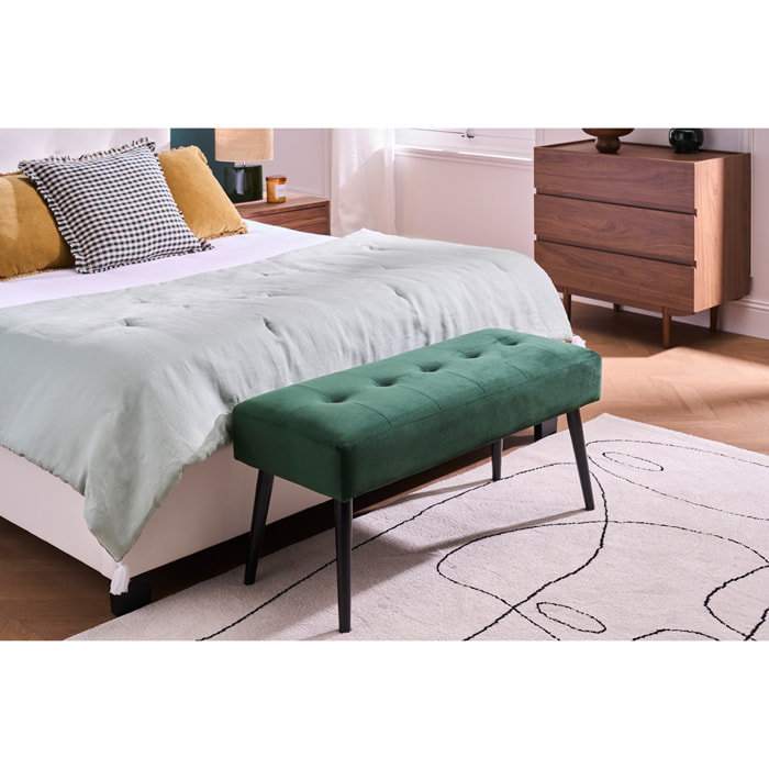 Banc design capitonné en tissu velours vert foncé et métal noir L96 cm GUESTA