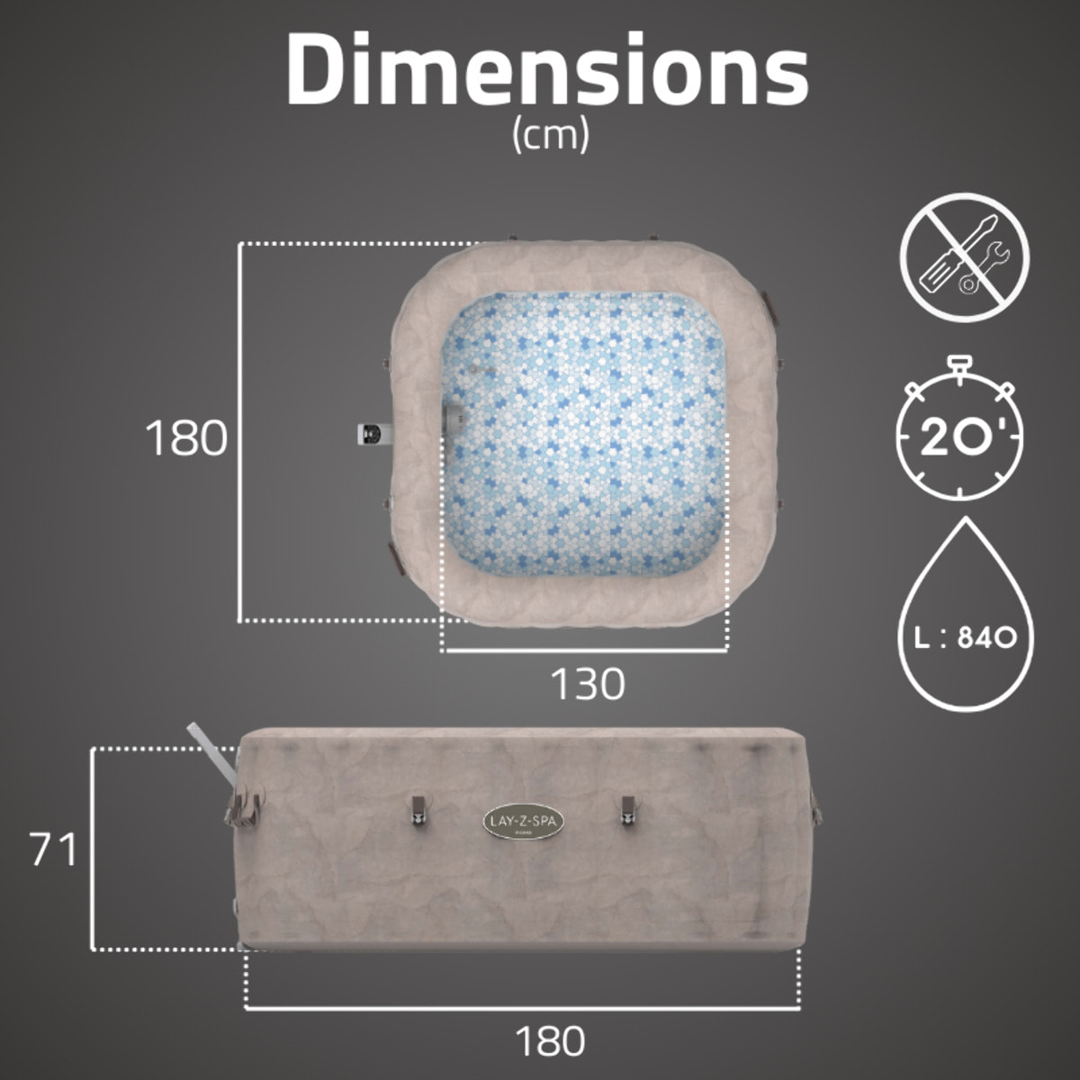 Bestway Spa gonflable carré Lay-Z-Spa Rome Smart AirJet EnergySense avec WiFi 4-6 personnes