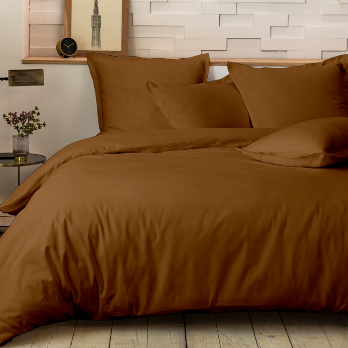 Parure Housse De Couette Uni 100% Percale de Coton - Mura - Ocre
