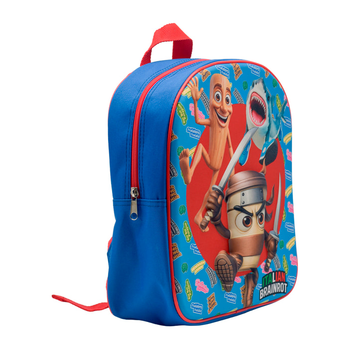 Zaino per la scuola materna 3D Italian Brainrot. Tasca laterale. Interno completamente foderato e personalizzato. Retro imbottito. Spallacci ergonomici, regolabili e imbottiti.