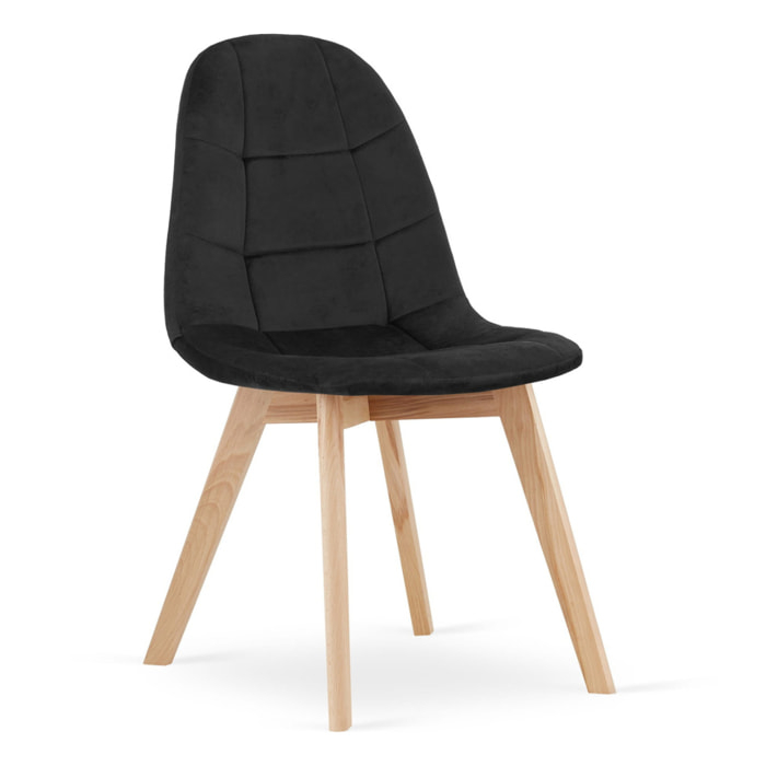 Sedia Bora in velluto nero con gambe in faggio