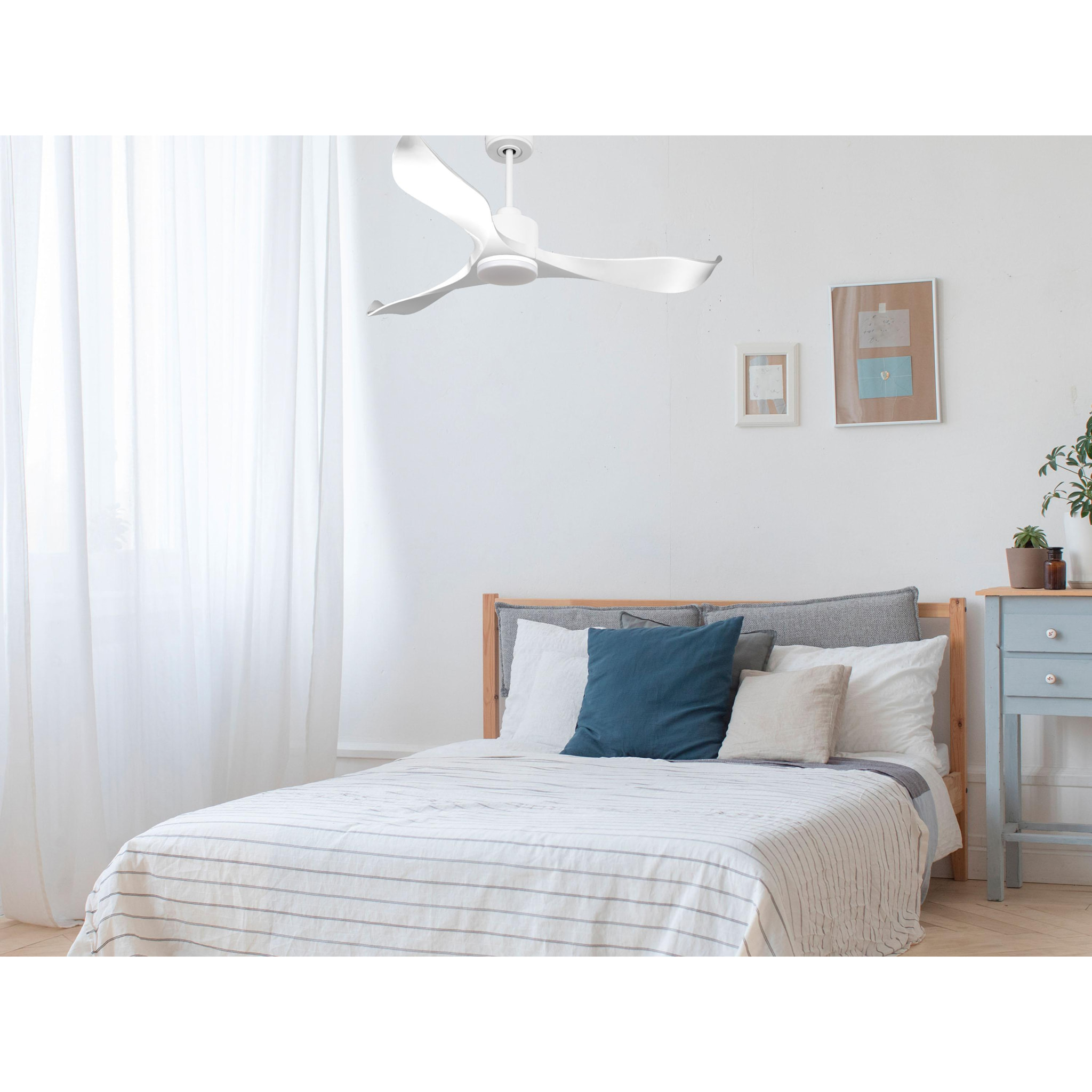 Ventilateur de plafond Réversible  Thermostat Dimmable Wifi Moteur à courant continu Toits en pente Télécommande Lumière à trois tons Adaptateur 2/3 Lames