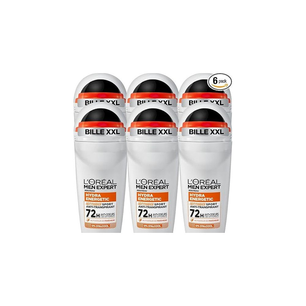 Lot de 6 - L'Oréal Paris Men Expert Hydra Energetic Déodorant Bille Anti-Transpirant Extreme Sport 50ml