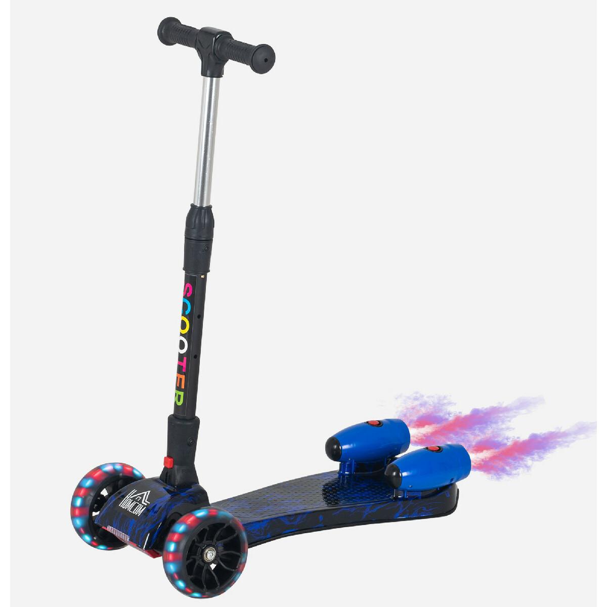 Trottinette pliable 3 roues pour enfant roues lumineuses pulvérisation arrière d'eau fonction musicale bleu dim. 61L x 26l x 63-81H cm