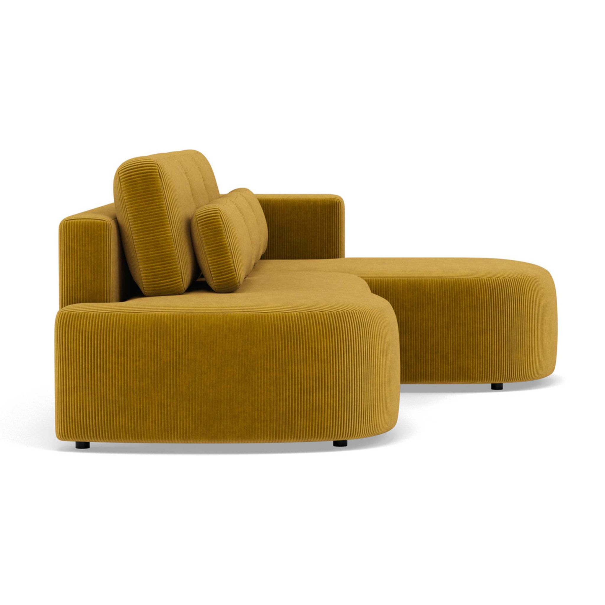 Mahina - canapé d'angle droit 4 places convertible avec coffre en velours côtelé - Jaune
