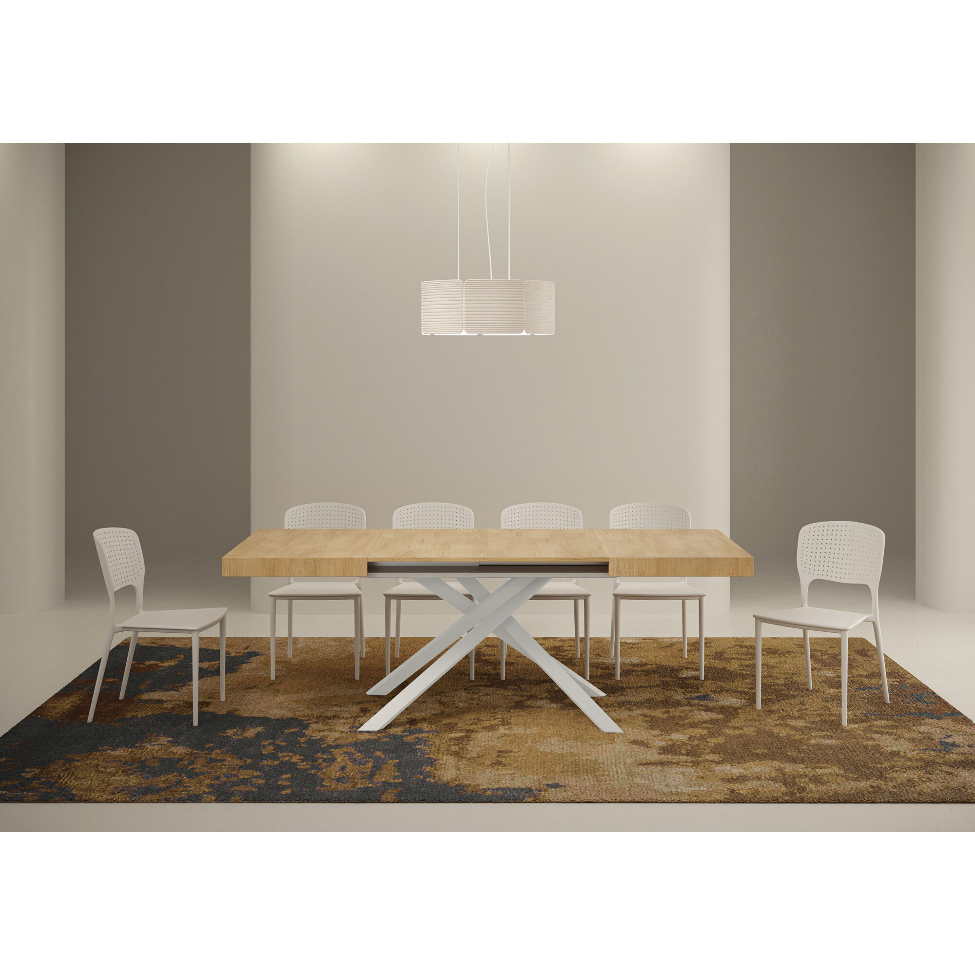 Mesa extensible 90x120/380 cm Karida roble natural patas blanca