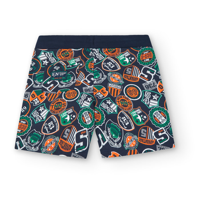 Bermudas estampadas niÃ±o, felpa, azul marino