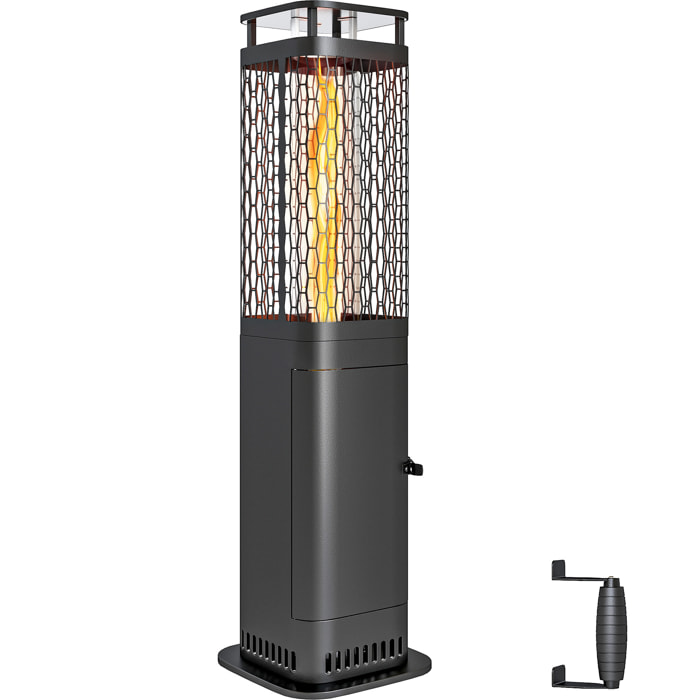 Estufa de Pellets, 6.86 KW, sin Electricidad, Estufa de Leña con Tubo de Vidrio, Base Antideslizante y Rejilla Metálica, Calefactor de Pellets sin Humo para Jardín, Terraza, Exterior, Negro