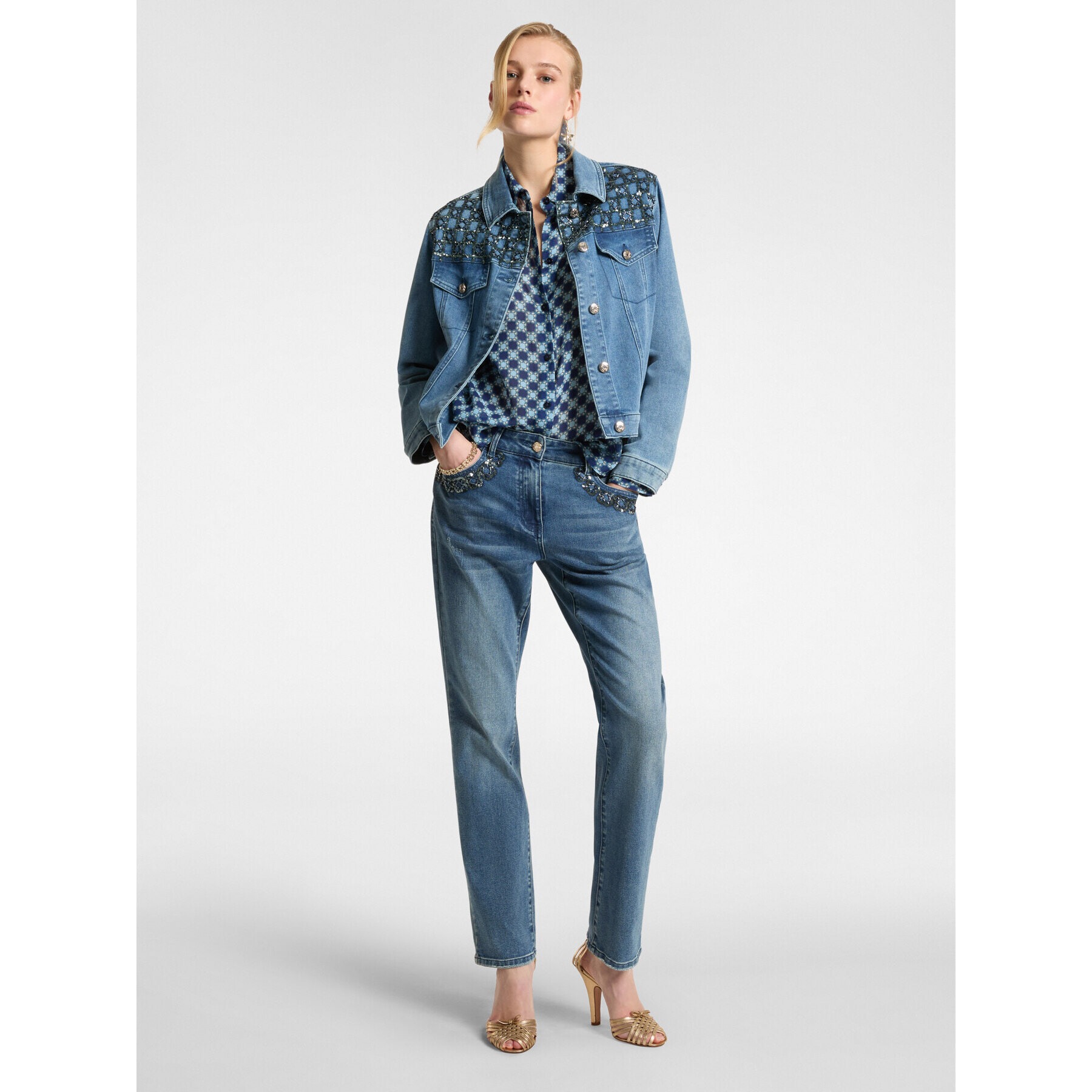 Elena Mirò - Cazadora en denim bordada - Light - blue