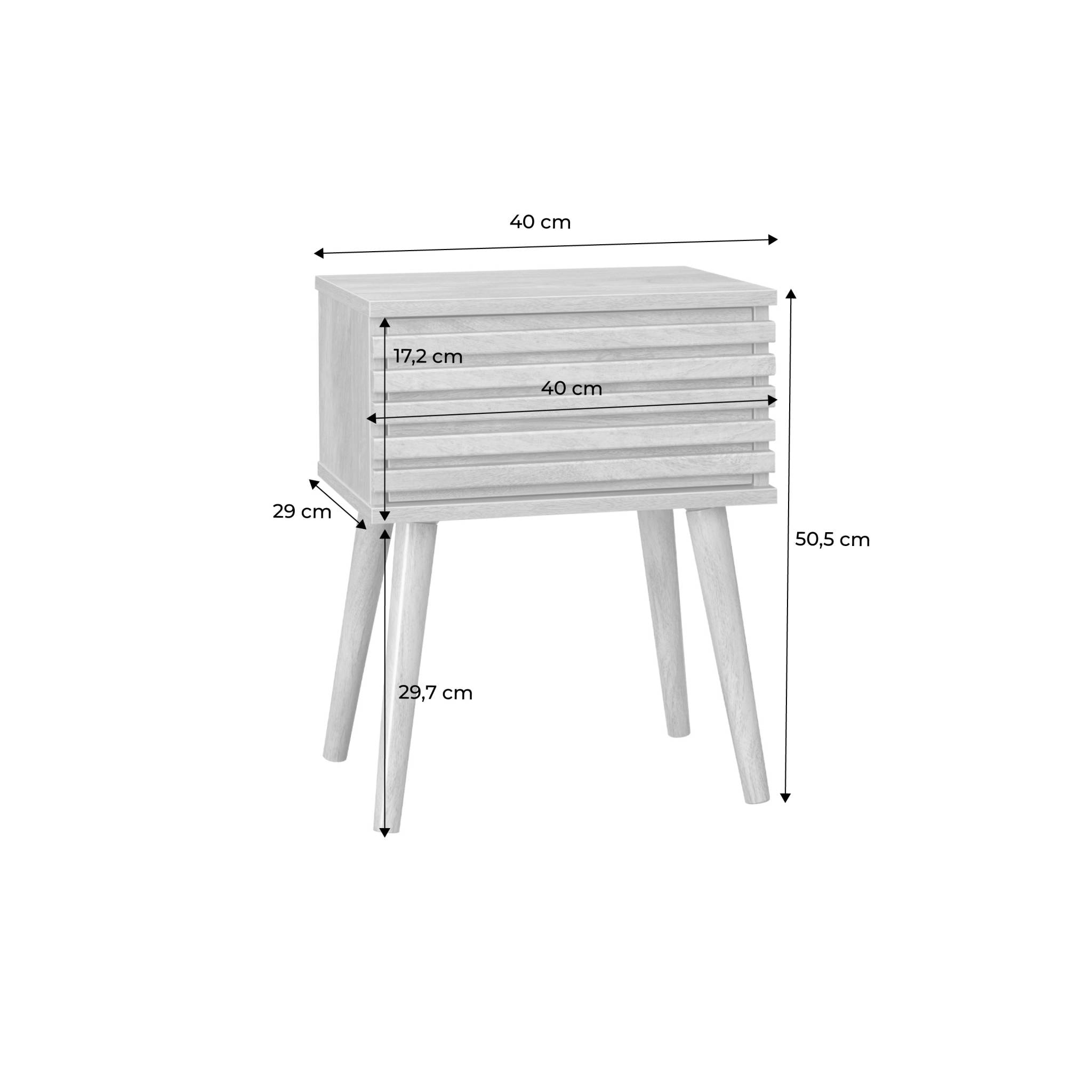 Lot de deux tables de chevet style scandinave décor bois avec tiroir rainuré et pieds compas